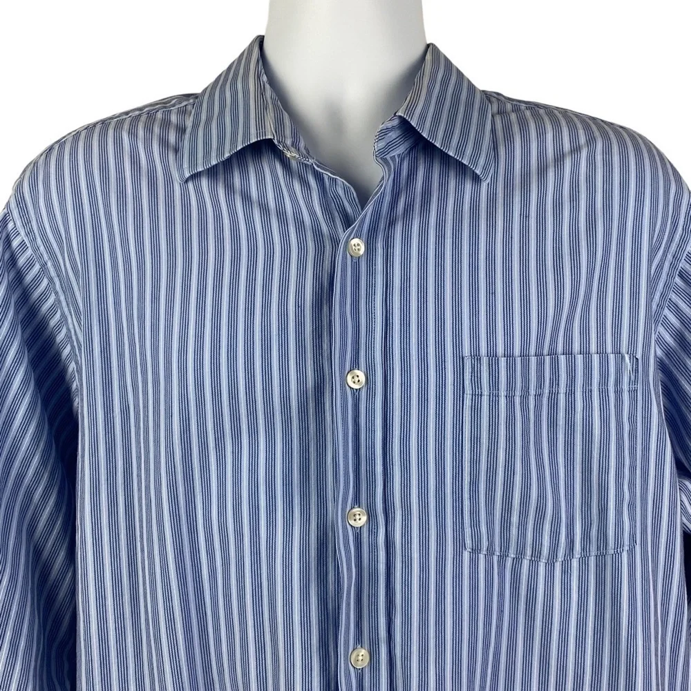 MICHAEL Michael Kors Striped Long Sleeve Button Down Shirt Men's‎ 17-34/35 Blue